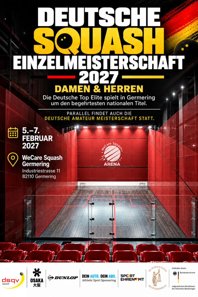 Die DEM 2027 im Glas Center Court im WeCare Squash Germering